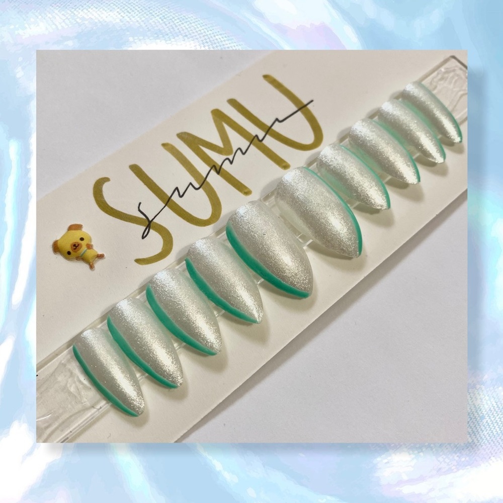 PEARL CHROME & TEAL POP PRESS ON GEL NAILS